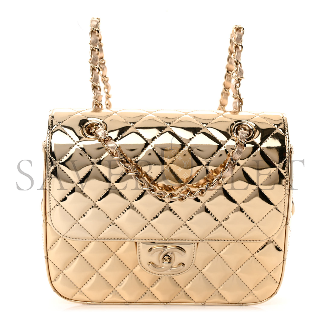 CHANEL MIRROR CALFSKIN METALLIC CALFSKIN QUILTED HOLLYWOOD BOULEVARD BACKPACK WITH COIN PURSE GOLD AS4647 (20*15*6.5cm)